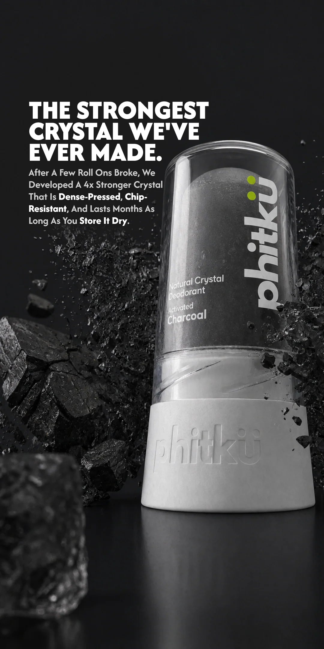 Alum Infused Crystal Roll-On Stick - Charcoal