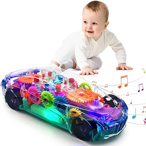 (FREE HOME DELIVERY) Transparent 3D Gear Racing Car Toy – Light & Sound Educational Toy for Kids